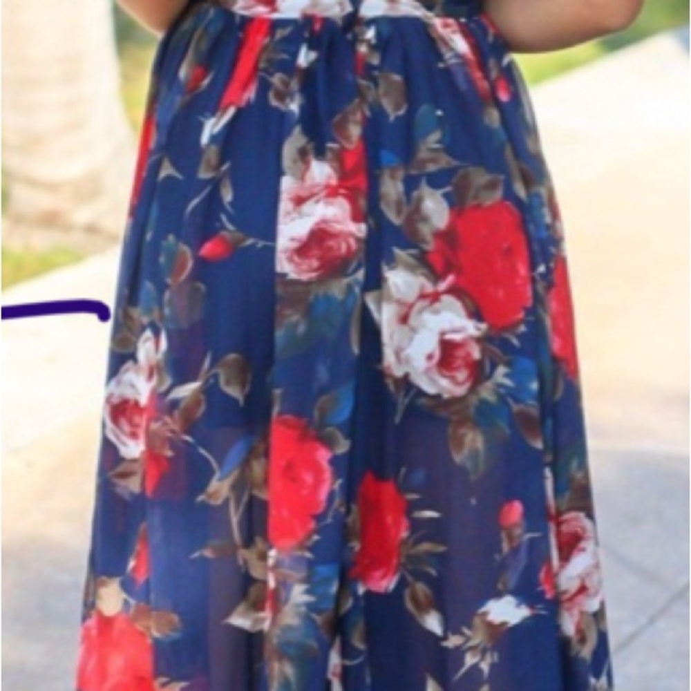 Luxxel Floral Maxi Dress in Navy and Red